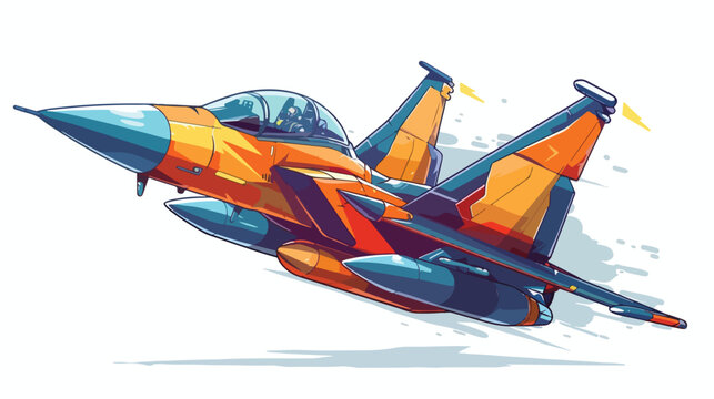 Cartoon jet fighter plane mascot character flat vector