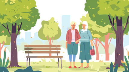 Happy grandparents day two grandmothers outdoors vector - obrazy, fototapety, plakaty
