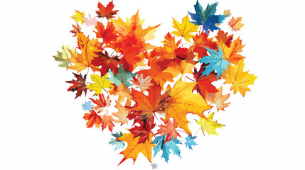 Heart of colorful maple leaves white background 