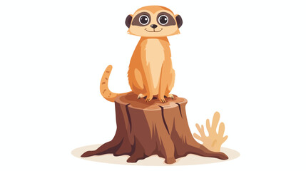 Cartoon meerkat standing on tree stump flat vector isolated