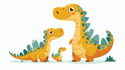 Cartoon Mother and baby dinosaur flat vector isolated