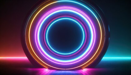 Neon Orbit: Abstract Circular Neon Background with Glowing Fluorescent Lights"