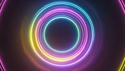 Neon Orbit: Abstract Circular Neon Background with Glowing Fluorescent Lights