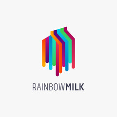 Modern neon rainbow milk box logo icon vector template on white background