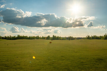 Golf course landscape golf field background with green grass on sunny day
