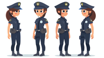 Cartoon police woman in uniform flat vector isolated o