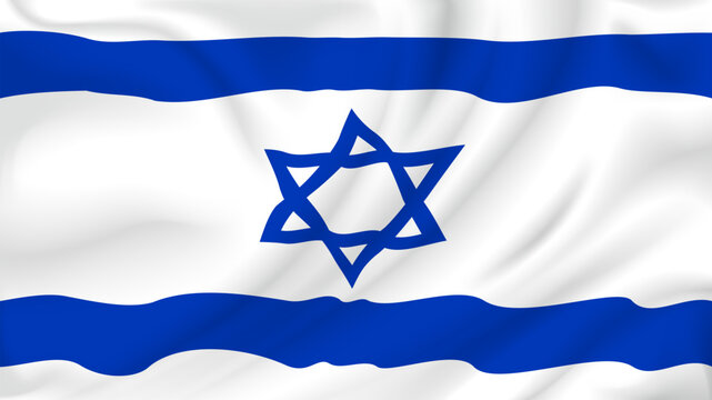 National flag of Israel, 3d realistic render on a transparent background. The flag twists in the wind, realistic shadows and light