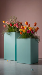 Blooming Vases. Two colorful bud vases filled with a vibrant assortment of summer flowers