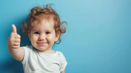 A photo of a happy child giving the thumbs up - obrazy, fototapety, plakaty