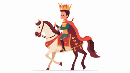 Cartoon prince riding on a horse flat vector
