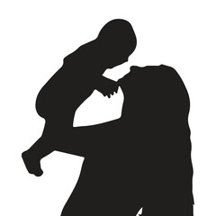 Mother holding her newborn, silhouette