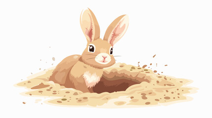 Cartoon rabbit emerged from the hole flat vector isolated