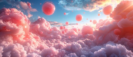 Magical sweet treats floating on cotton candy clouds - obrazy, fototapety, plakaty