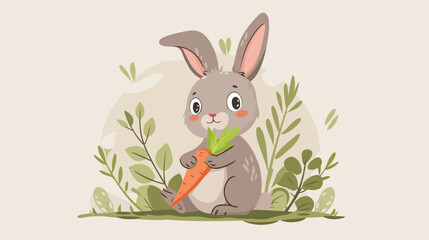 Cartoon rabbit holding a carrot flat vector isolated o