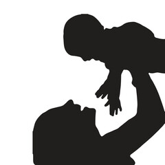 Mother holding her newborn, silhouette