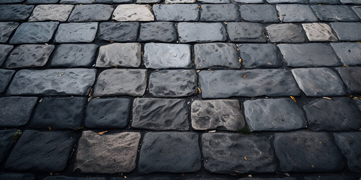 Black texture of the road, A close up of a stone floor with a pattern of squares generative ai