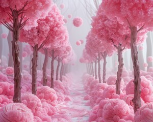 Lollipop wildfire spreading through a forest of candy floss trees
