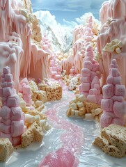 Dreamy fantasy landscape made of marshmallows and jelly
