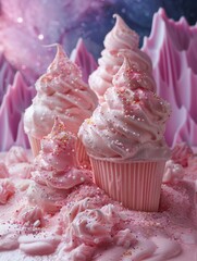 Dreamy ice cream mountains with sprinkle snow