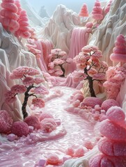 Dreamy fantasy landscape made of marshmallows and jelly