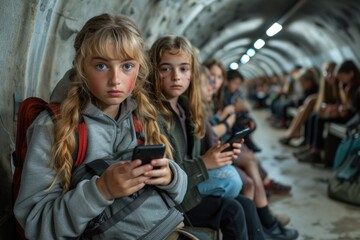 Children Seeking Refuge in a Bomb Shelter