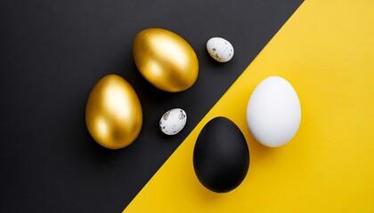 Elegant Easter Arrangement: Minimalist Concept with Eggs on Yellow-Black