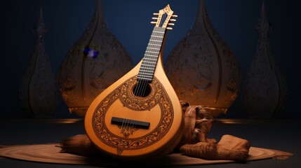 Render a musical creation influenced by the sounds of the Middle Eastern oud - obrazy, fototapety, plakaty