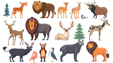 Cartoon wild animals flat vector isolated on white background