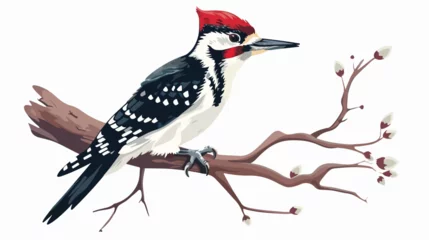 Foto op Plexiglas Cartoon woodpecker on a tree flat vector isolated on white © Roses