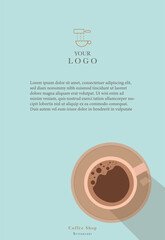 Vector sketch banner with coffee beans and cups on minimal background. Template design.  Illustration for cafe menu, invitations, cards, banner, poster, cover.  - 770348938