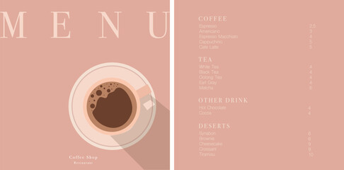 Cafe design menu. Coffee drinks menu price list for cafe, coffee shop vector template. Coffee linear print. Pattern with coffee theme in geometric minimalistic style.  - 770348975