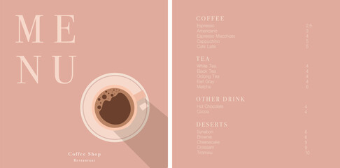 Cafe design menu. Coffee drinks menu price list for cafe, coffee shop vector template. Coffee linear print. Pattern with coffee theme in geometric minimalistic style.  - 770348998