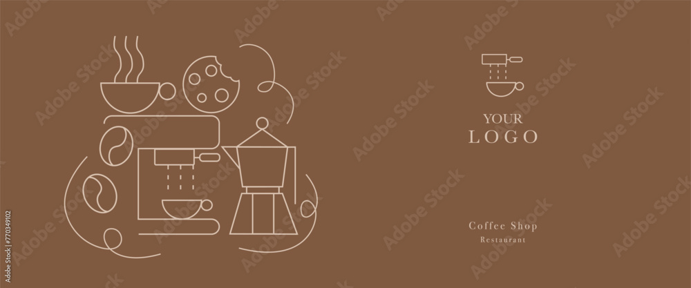 Fototapete illustration with coffee theme in geometric minimalistic style. print with abstract shapes. illustra