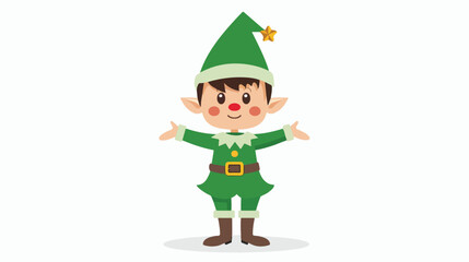 Obraz premium Christmas elf dressed in green on white background 