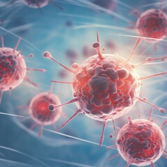 Explore the world of stem cells showcasing their potential for regenerating damaged tissues and organsvirus macro 3d render
