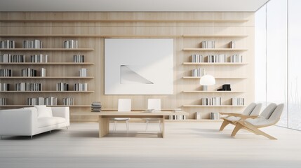 A sleek and modern digital reading room in a library of the futureStudio shot luxurious design elegant simplicity