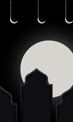Ramadan Kareem greeting card with mosque and moon . Vector illustration. - obrazy, fototapety, plakaty