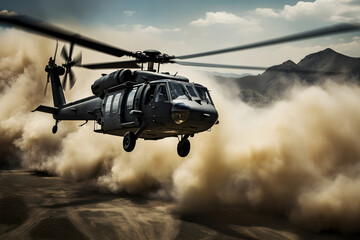 Dynamic Skyward Motion: An HH-60 Pave Hawk Military Helicopter in Flight