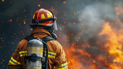 Firefighter battling flames, courage in action, heroism defined - obrazy, fototapety, plakaty