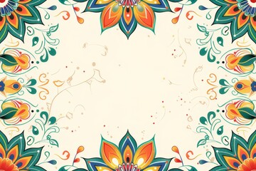 A postcard surrounded by traditional Indian artwork, featuring colorful flower patterns in line art, with a text box in the middle. - obrazy, fototapety, plakaty