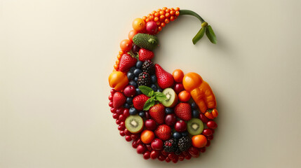 Pancreas in the shape of a sweet fruit, sugar balance - obrazy, fototapety, plakaty