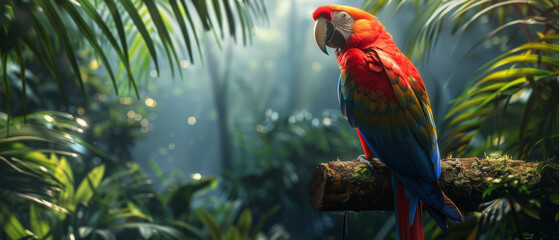 Parrots chatting amidst a rainforest, communication and vibrancy