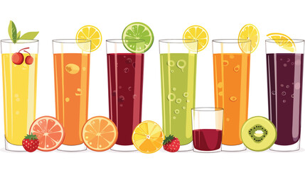 Composition with glasses of assorted fruit juices