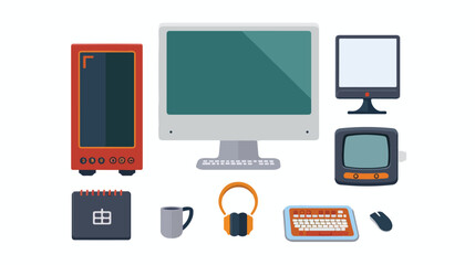 Computer-related desktop icon theme elements flat vector