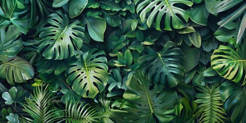 Lush tropical foliage comes alive in botanical wallpaper, a jungle at home - obrazy, fototapety, plakaty