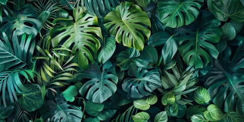 Lush tropical foliage comes alive in botanical wallpaper, a jungle at home - obrazy, fototapety, plakaty
