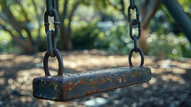 The worn handle of a swing set, warm from the summer sun, with the creaking sound of metal chains. 