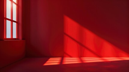 Abstract red studio background for product presentation. Backdrop with shadows of window for display product - generative ai - obrazy, fototapety, plakaty