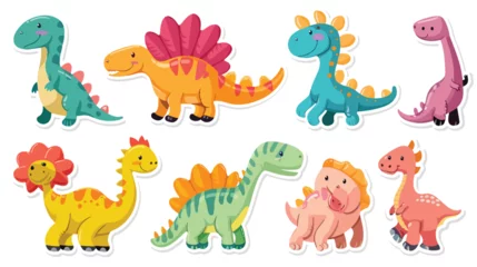 Raamstickers Draak cute dinosaur cartoon stickers flat vector