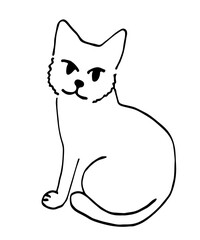 Simple black outline vector drawing. Cute cat in a sitting pose. Pets, animals and nature. - obrazy, fototapety, plakaty